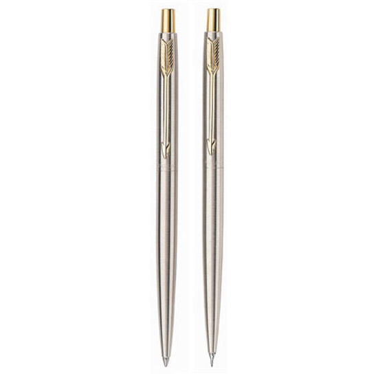 Parker Jotter Stainless Steel Gold & Chrome Trim Fine Ball Pens - Pack of 3  Pens