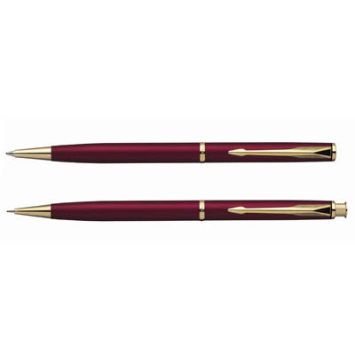 Parker Insignia Satin Burgundy Gold Trim Pen and Pencil Set-Montgomery ...
