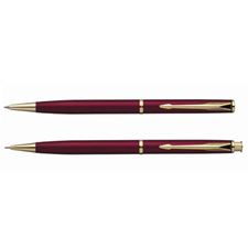 Picture of Parker Insignia Satin Burgundy Gold Trim Pen and Pencil Set