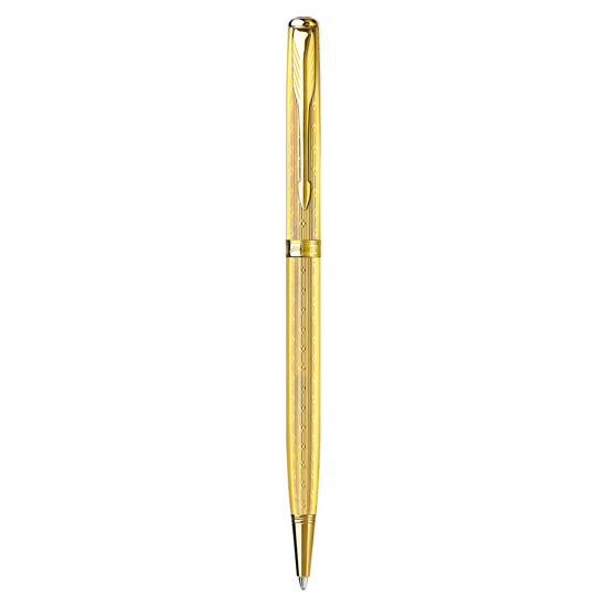 Parker Sonnet Chiseled Golden Gold Trim Slim Ballpoint Pen-Montgomery Pens  Fountain Pen Store 212 420 1312