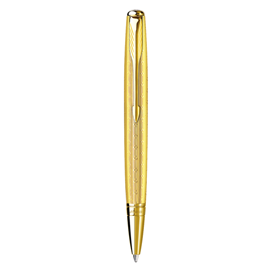 Parker Sonnet Chiseled Golden Gold Trim Slim Ballpoint Pen-Montgomery Pens  Fountain Pen Store 212 420 1312