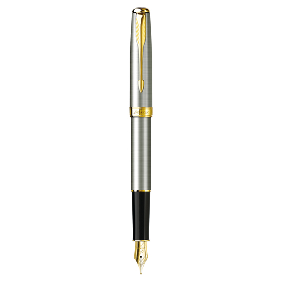 Parker Sonnet Stainless Steel Gold Trim Fountain & Ballpoint Pen Set