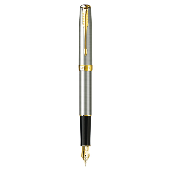 Stainless Steel/Gold Clip Parker Sonnet Series Ballpoint Pen Blue Ink Refill