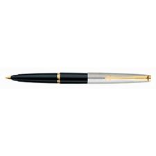 Parker 45 Stainless Steel and Black Gold Trim with Flat Top Fountain ...