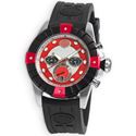 Picture of Aurora Chrono Watch Steel Case Black Bezel Red Indicators Rubber Strap