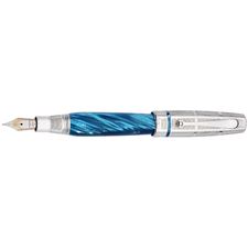 Picture of Montegrappa Miya Argento Turquoise Blue Celluloid Fountain Pen - Oblique Broad Nib