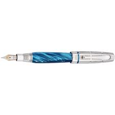 Picture of Montegrappa Miya Argento Turquoise Blue Celluloid Fountain Pen - Broad Nib