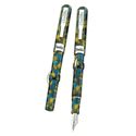 Picture of Conklin Mark Twain Crescent Fountain Pen - Yellow Blue Marble - Stub Nib