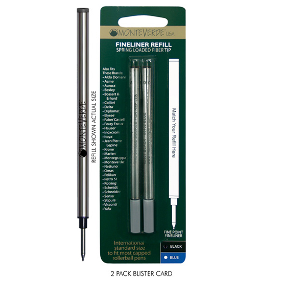 Monteverde USA® Spring Loaded Tip Fineliner Refill To Fit Most Capped  Rollerball Pens, Metal Body