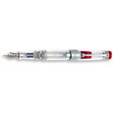 Picture of Aurora Optima Demonstrator Chrome Trims Red Aurorloide Fountain Pen Broad Nib