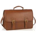 Picture of Aston Leather Oversized Multi-Compartment Briefcase for Men Tan