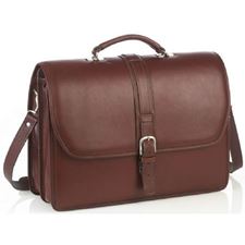 Picture of Aston Leather Double Compartment Brown Briefcase for Men