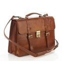 Picture of Aston Leather Triple Compartment Briefcase for Men Tan