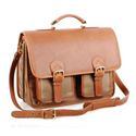 Picture of Aston Leather Ballistic Double Compartment Briefcase for Men Tan