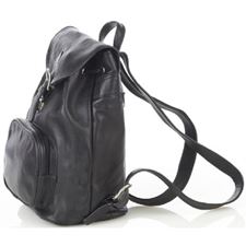 Picture of Aston Leather Medium Drawstring Black Backpack w Front Zip Pocket