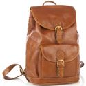 Picture of Aston Leather Large Drawstring Tan Backpack w Front Buckle Pocket