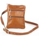 Picture of Aston Leather Ladies Slim Tan Double Zippered Shoulder Bag