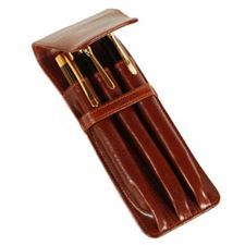 Picture of Aston Leather Three Pen Leather Case Brown