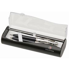 Picture of Sheaffer 100 Glossy Black Barrel Brushed Chrome Cap Nickel Plate Trim Ballpoint Pen and Pencil Set