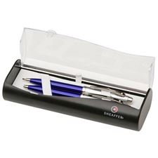 Picture of Sheaffer 100 Transparent Blue Barrel Brushed Chrome Cap Nickel Plate Trim Ballpoint Pen Pencil Set