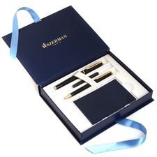 Picture of Waterman Hemisphere Black Lacquer Gold Trim Fountain Pen Medium and Ballpen Gift Set