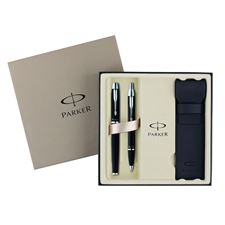 Picture of Parker IM Metal Lacquer Black Chrome Trim Fountain Pen Medium Nib & Ballpoint Pen Set