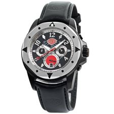 Picture of Aurora Chrono Watch Black Case Steel Bezel Leather Strap