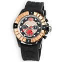 Picture of Aurora Chrono Watch Steel Case Rose Gold Bezel Black Indicators Rubber Strap