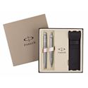 Picture of Parker IM Premium Shiny Chrome Chiseled CT Fountain Pen Medium Nib & Ballpoint Pen Set