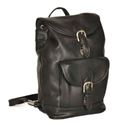 Picture of Aston Leather Medium Drawstring Black Backpack w Front Buckle Pocket