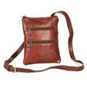 Picture of Aston Leather Ladies Slim Brown Double Zippered Shoulder Bag