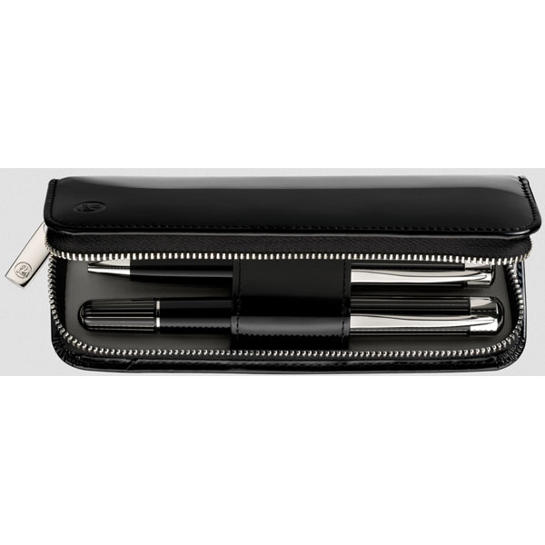 Pelikan Patent Leather Pen Case Two Pen Black-Montgomery Pens