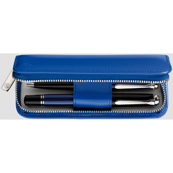 Pelikan Patent Leather Pen Case Two Pen Blue