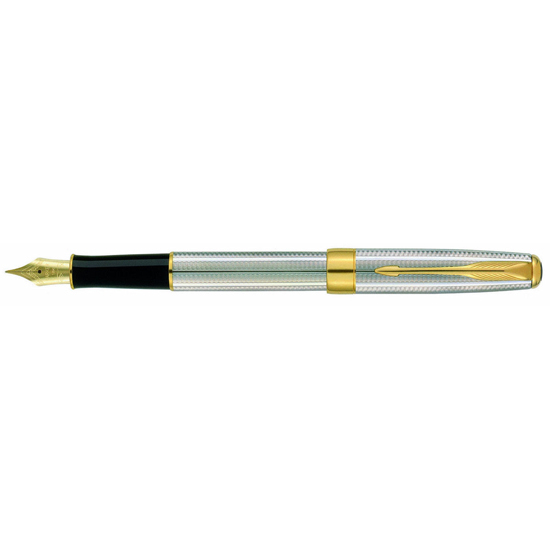 Parker Cascade Silver Plated Fountain Pen 18K Solid Gold Fine