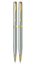Picture of Parker Sonnet Stainless Steel Gold Trim Slim Ballpoint Pen and Pencil Set